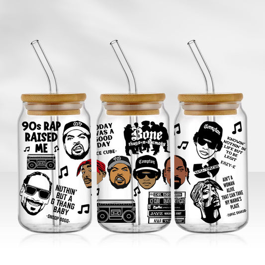 90s Rap | 16oz Glass Tumbler with Bamboo lid and Straw