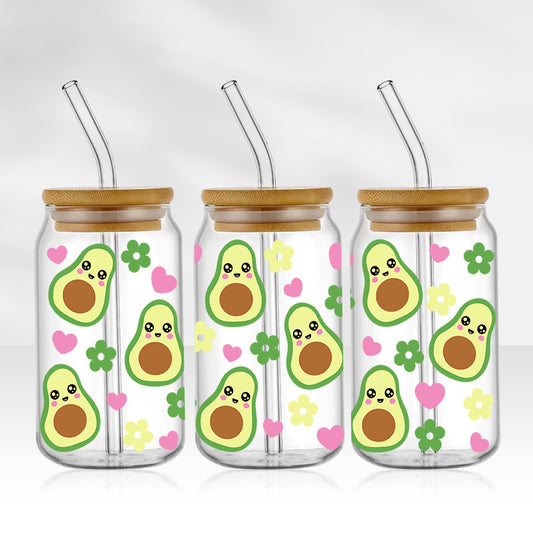 Avocado Love | 16oz Glass Tumbler with Bamboo lid and Straw