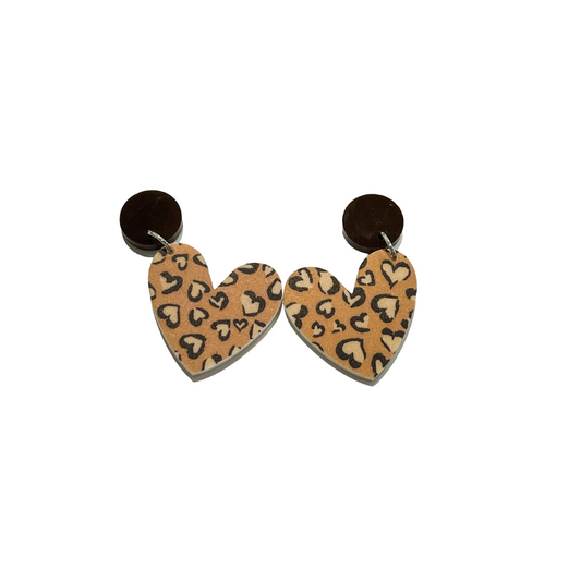 Leopard Heart Acrylic Stud Dangle Earrings