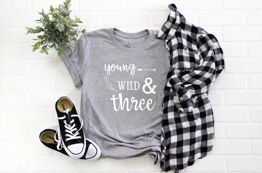 Kid's  "Young, Wild and Three" 3rd Birthday T-Shirt