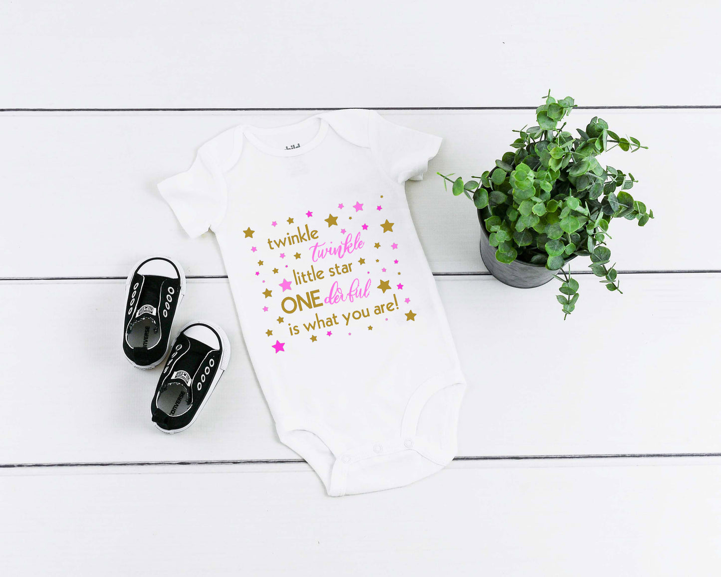 Baby First Birthday Romper "Twinkle Twinkle Little Star Onederful is What You Are"