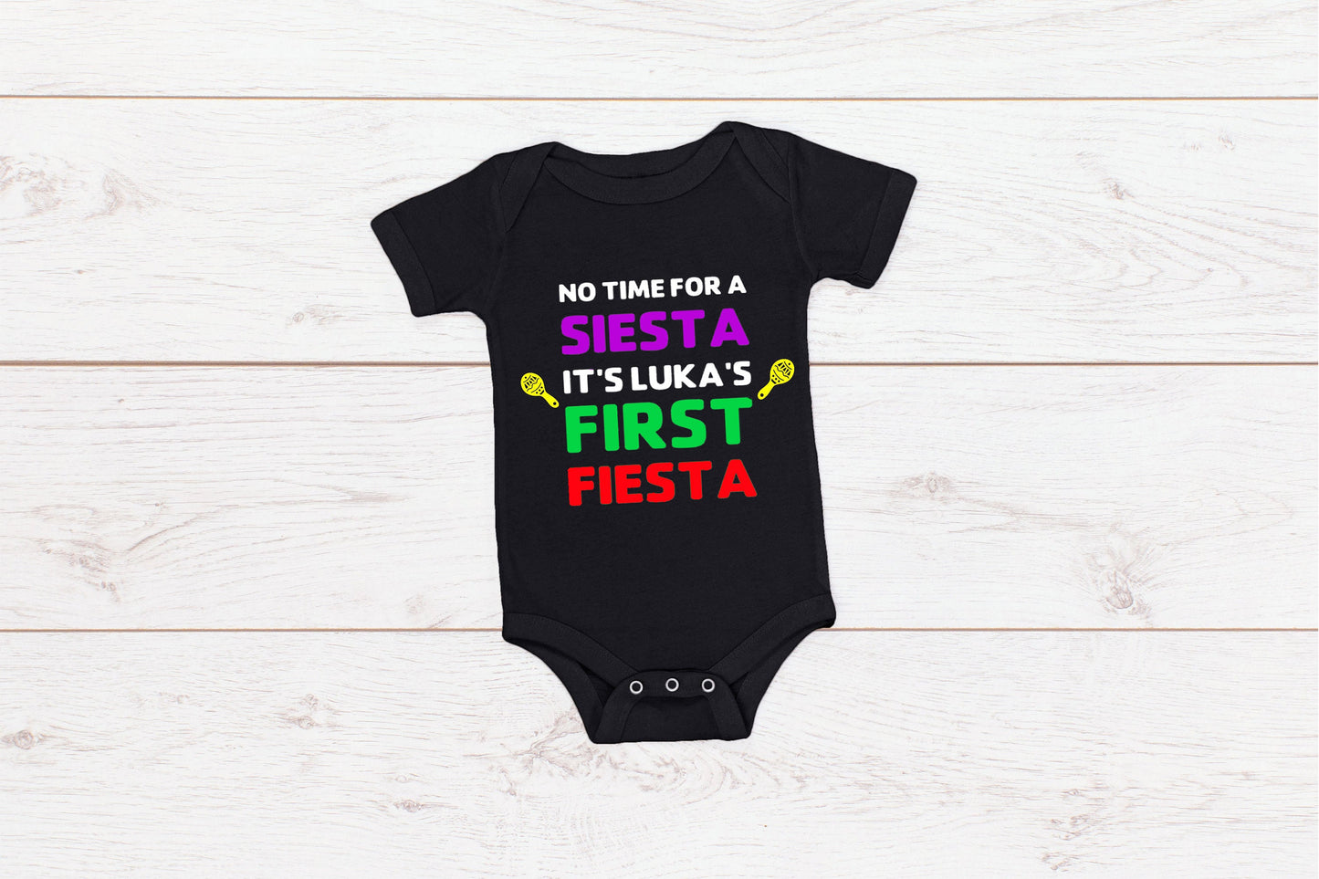 Baby First Birthday Romper "No Time for a Siesta it's (Insert Name's) First Fiesta"