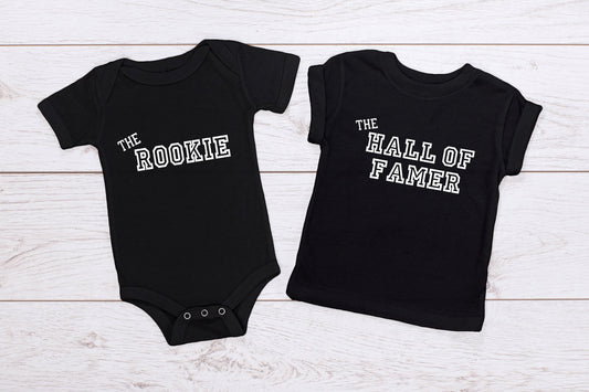 Adult/ Toddler/ Baby T-Shirt/ Romper "The MVP/ The Rookie/ The GOAT/ The Hall of Famer/ The Future First Round Pick"