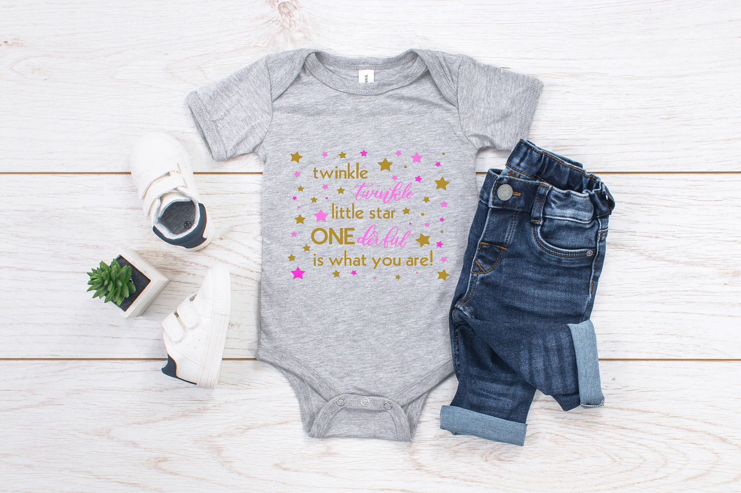 Baby First Birthday Romper "Twinkle Twinkle Little Star Onederful is What You Are"