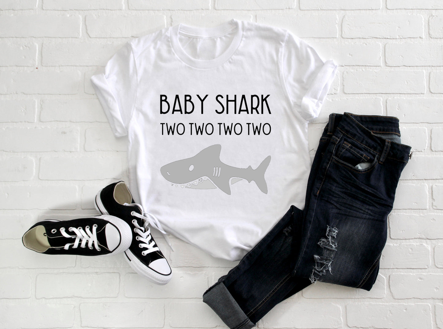 Kid's "Baby Shark Two Two Two Two" 2nd Birthday T-Shirt