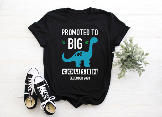 Kid's/ Baby T-Shirt/ Romper "Being Promoted to Big Cousin (Insert Year)" Dinosaur Theme