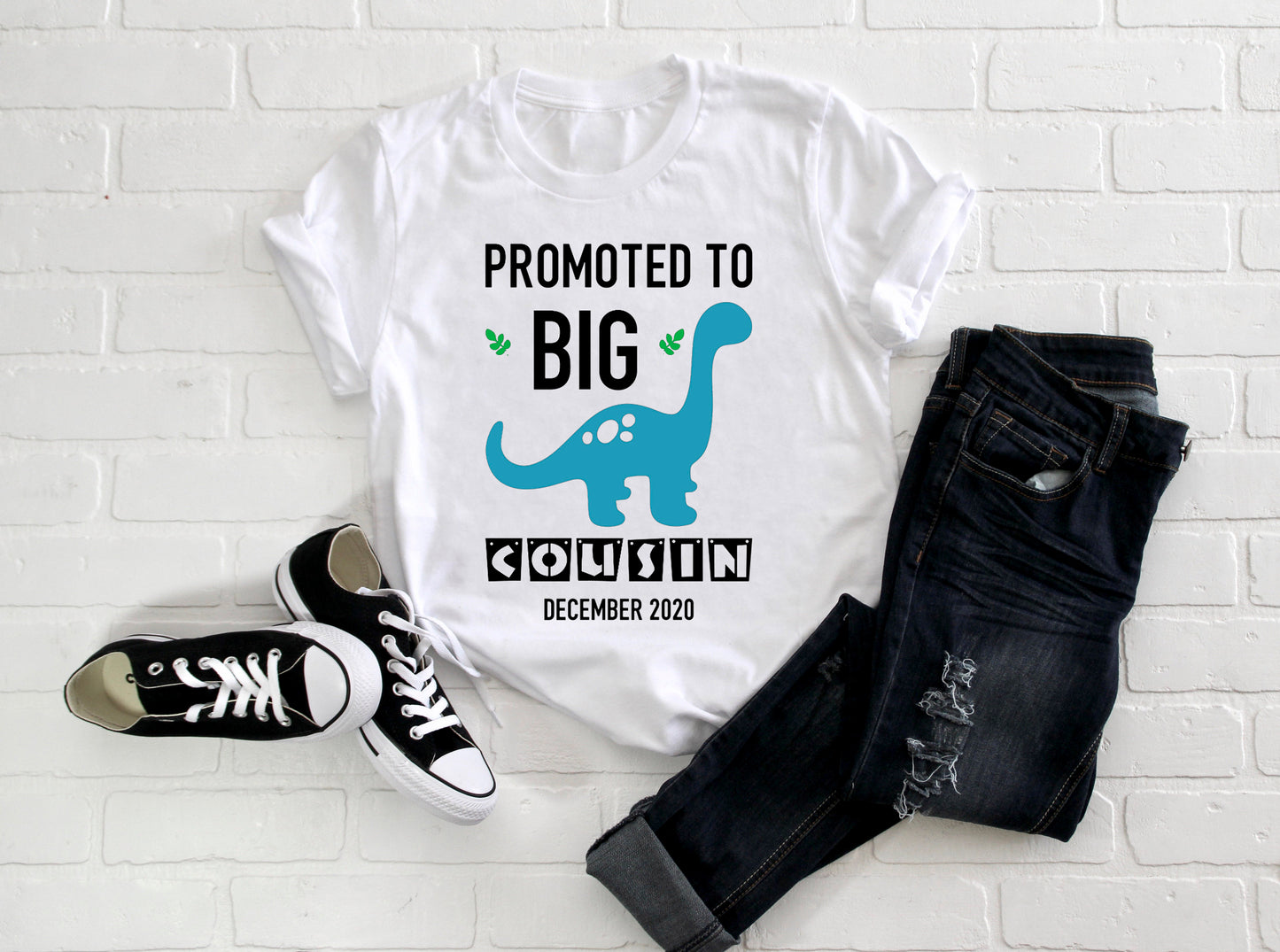 Kid's/ Baby T-Shirt/ Romper "Being Promoted to Big Cousin (Insert Year)" Dinosaur Theme