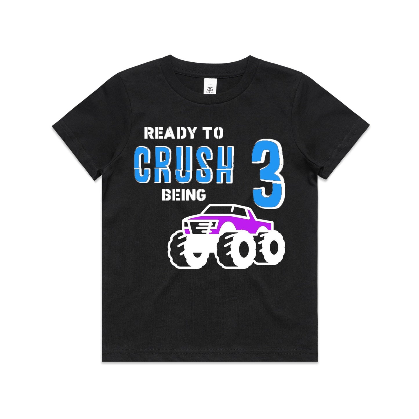 Kid's "Ready to Crush Being (Insert Age)" Monster Truck Birthday T-Shirt