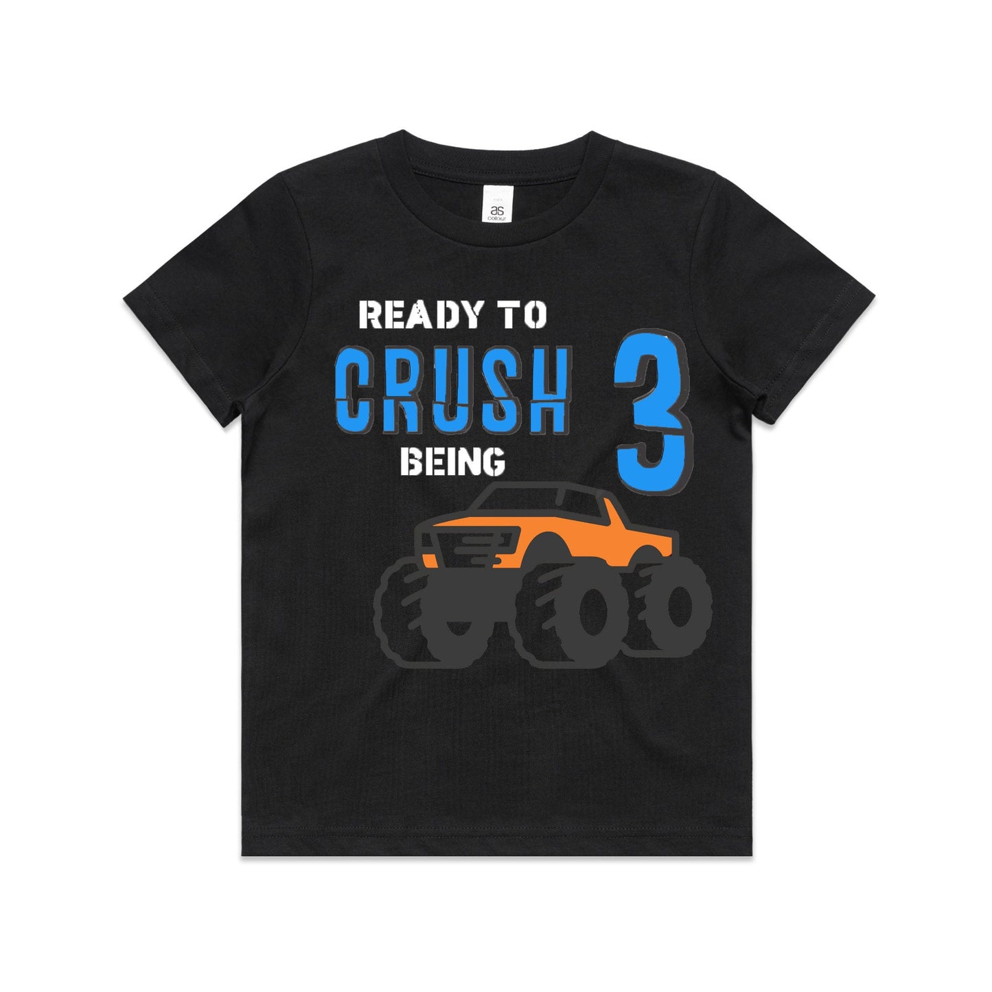 Kid's "Ready to Crush Being (Insert Age)" Monster Truck Birthday T-Shirt