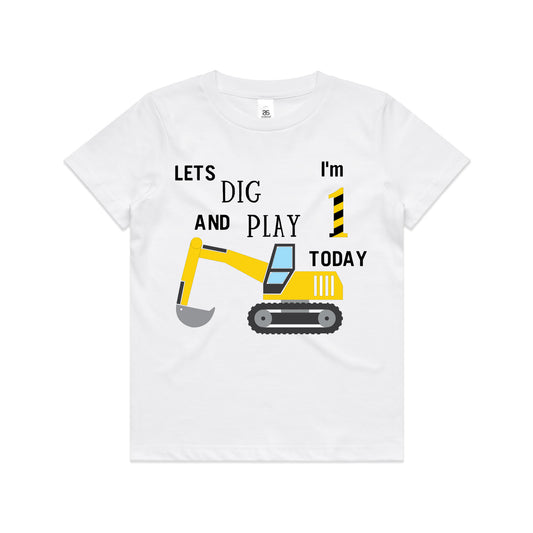 Baby Birthday Romper/ Kid's  T-Shirt "Let's Dig and Play I'm (insert age) Today"