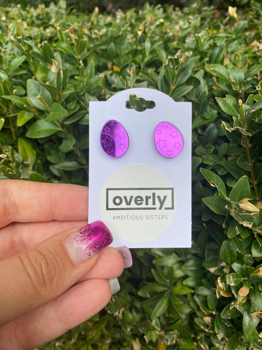 Easter Egg Star Pattern Purple Mirror Finish Acrylic Stud Earrings