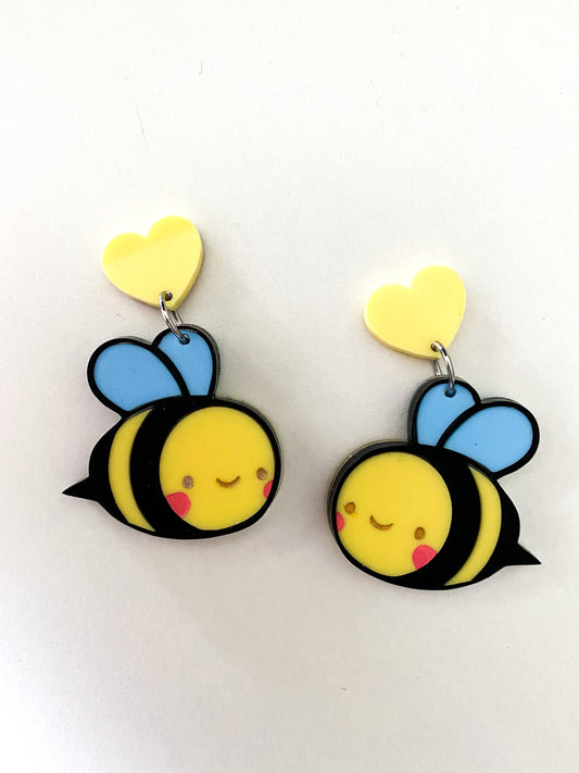 Bee-utiful Heart Acrylic Stud Dangle Earrings | Bees